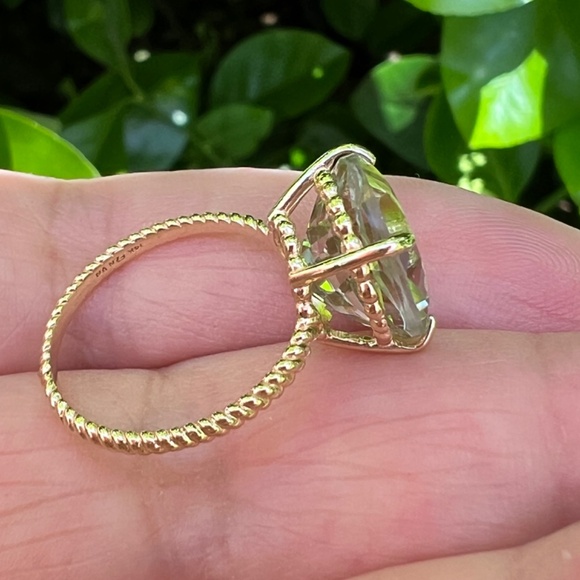 14K GOLD LARGE ROUND PRASIOLITE GREEN AMETHYST RING TWISTED BAND ENGAGEMENT - Picture 13 of 16